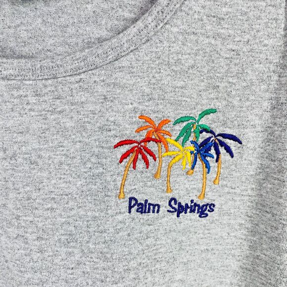 Palm Springs Tank Top Mens XL Gray Tank Top Embroidered Palm Springs Palm Trees - Picture 2 of 8